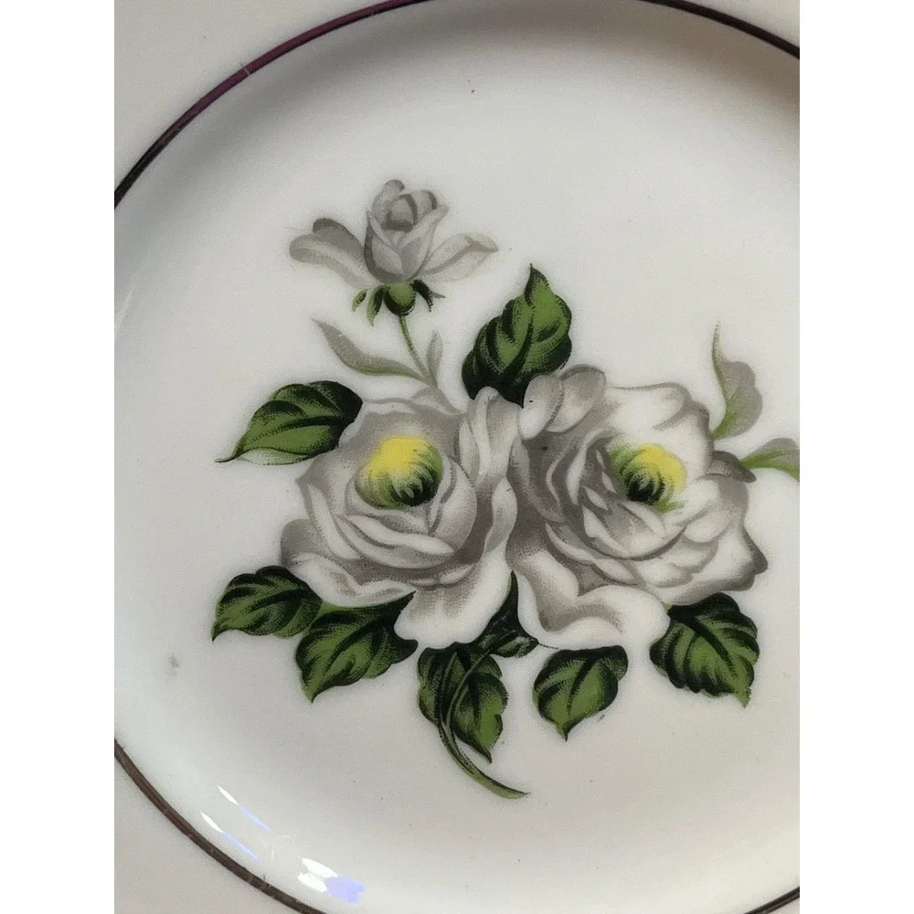 Gold Coast China First Love Bread Butter Plate White Rose Silver Rim Japan 6.5in